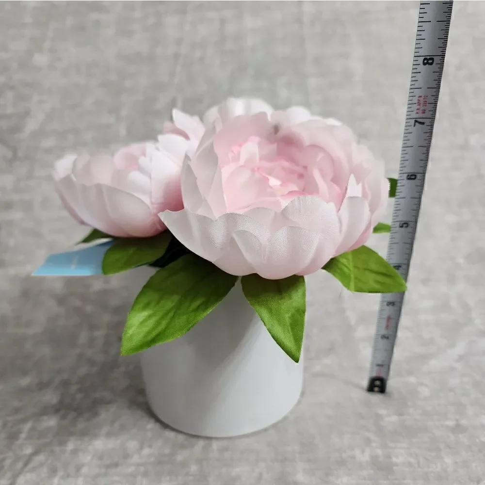 Silk Pink Peony Peonies Artificial Flower Arrangement in Ceramic Round Vase